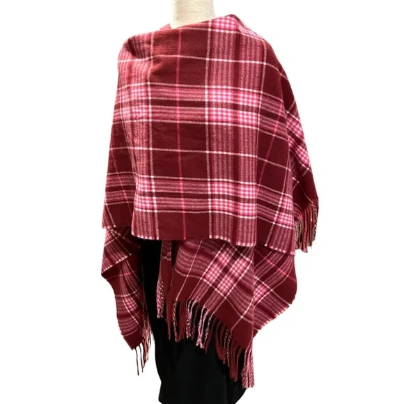 Francesca Pink/Magenta Plaid Shawl w Fringe at Bottom 100% Polyester NWT OS - Picture 6 of 11